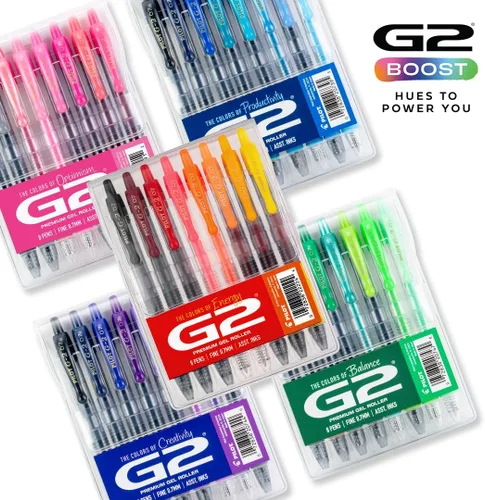 Miniatura 7 de Pilot G2 - Bolígrafos de gel de alta calidad, paquete de bolígrafos rojos G2 Boost con los colores de la energía, paquete de 8 unidades, punta fina