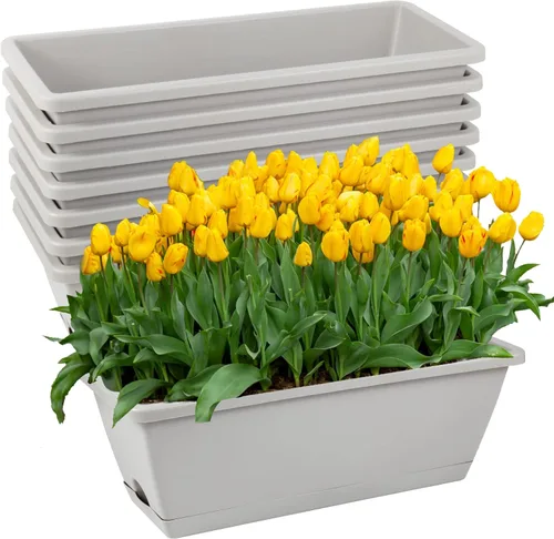 Miniatura 7 de Macetero rectangular con agujeros de drenaje y bandejas, 8 unidades, macetas de plástico para ventana de 17 pulgadas, macetas de plástico para Rojo
