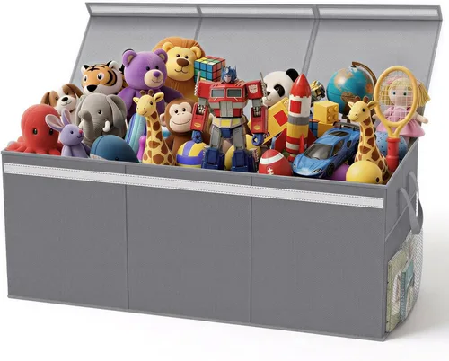 Lewondr Organizador de almacenamiento de juguetes extra grande de 160 litros con tapa, caja de juguetes plegable resistente de 40 x 16 x 16