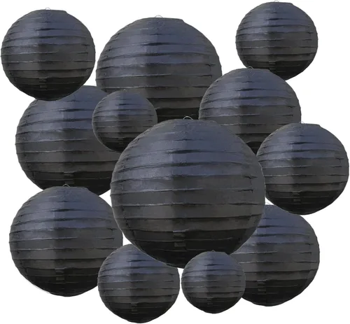 20 linternas de papel negras para fiestas, 6, 8, 10, 12 pulgadas, chinas, asiáticas, colgantes, redondas, para cumpleaños, bodas, Halloween,