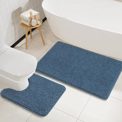Miniatura 11 de LOCHAS Juegos de Alfombras de Baño de 2 Piezas, Juego de Alfombrillas de Baño Suaves Antideslizantes, Alfombra de Inodoro en Forma de U de 20''x20
