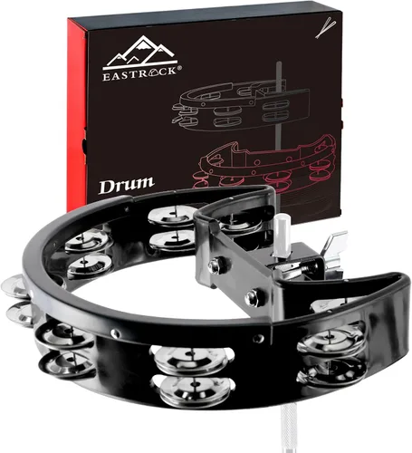 Miniatura 10 de EASTROCK Pandereta de Batería con Perno de Ojo de Montaje, Pandereta para Batería, Pandereta Hi Hat con Doble Fila de Cascabeles (Negro)