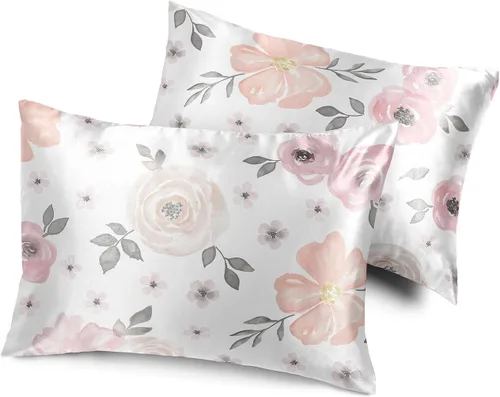 Miniatura 14 de Sweet Jojo Designs Juego de 2 fundas de almohada de satén (floral bohemio gris) para niñas, cabello y piel, suaves, sedosas, brillantes