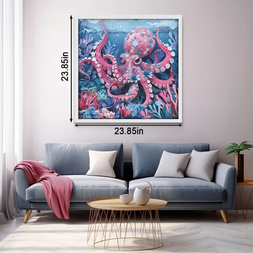 Miniatura 5 de Rompecabezas de pulpo oceánico para adultos de 1000 piezas, rompecabezas de animales marinos azul profundo, arte de papel coral colorido