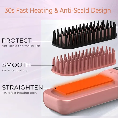 Miniatura 5 de Cepillo alisador de pelo inalámbrico 10000mAh: peine caliente eléctrico para cabello de mujeres negras - Cepillo alisador portátil de iones