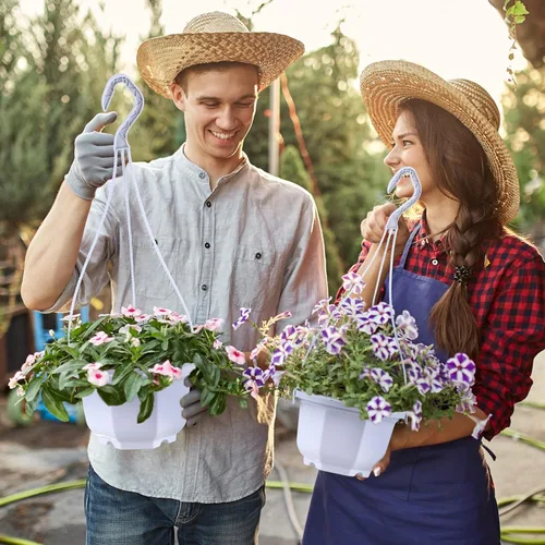 Miniatura 6 de Roshtia 24 piezas de maceta colgante de plástico con gancho, macetas de flores, cestas, soporte de maceta de vivero colgante para plantas de jardín