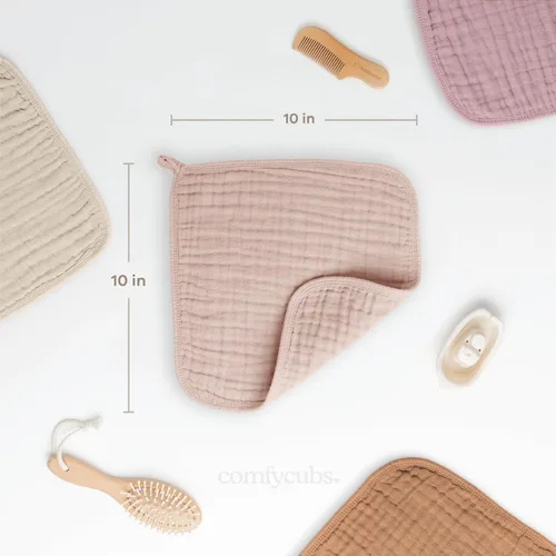 Miniatura 3 de Comfy Cubs Paquete de 10 paños de muselina para bebé, paños suaves de algodón de 6 capas para pieles sensibles, 10 x 10 pulgadas, grandes, suaves