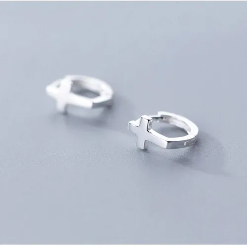 Miniatura 4 de Aretes de aro de plata de ley con cruz para mujeres y niñas, minimalistas, con fe, esperanza, cartílago, pequeño, tragus, abrazos, puños, joyería