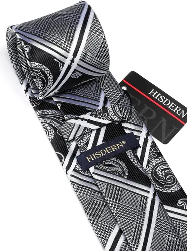 Miniatura 349 de HISDERN Conjunto de corbata a cuadros a cuadros pañuelo tejido clásico formal para hombre corbata y bolsillo cuadrado