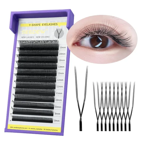 Miniatura 11 de YY - Extensiones de pestañas, racimos de pestañas de aspecto natural, bandeja de pestañas en forma de Y, tiras de pestañas de práctica, suministros