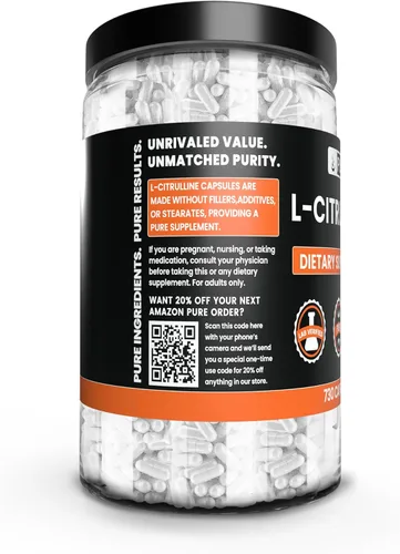 Miniatura 2 de Pure Original Ingredients L-citrulina sin magnesio o rellenos de arroz, siempre puro, verificado en laboratorio (730 cápsulas)