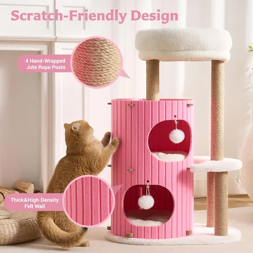 Miniatura 2 de Árbol moderno para gatos de interior para adultos, torre grande de árbol para gatos de 36 pulgadas de alto con postes rascadores, acogedora cueva