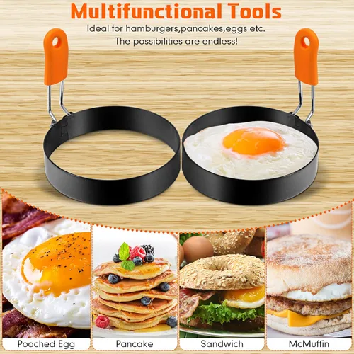 Miniatura 2 de Patelai Juego de 6 piezas de anillo de huevo profesional y anillo de panqueque de acero inoxidable con moldes para huevo frito y moldeadores