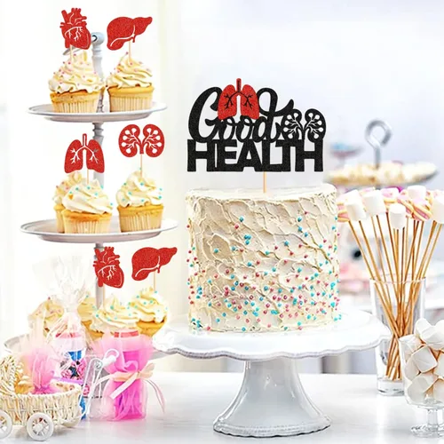 Miniatura 4 de Ercadio 25 piezas de decoración para tartas de buena salud, anatomía humana, decoración para cupcakes, corazón, pulmón, hígado, riñón, magdalenas