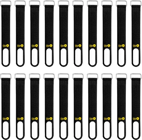 Wrap-It Storage Correas de Sujeción, 5 pulgadas (Paquete de 20) Negro - Correa de Gancho y Velcro con Etiqueta Escribible para Fácil Identificación