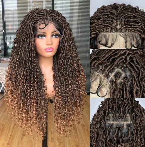 Miniatura 4 de Goddess - Pelucas sintéticas para mujeres negras, 30 pulgadas, encaje completo, diosa, bohemia, locs, trenzadas, con cabello de bebé, rastas hippie