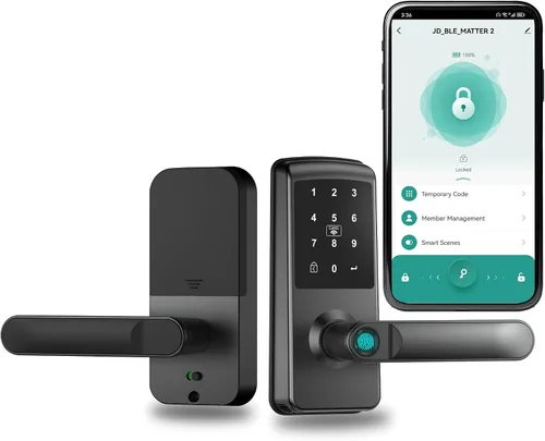 Cerradura de puerta con teclado con asa, cerradura de puerta de entrada sin llave 5 en 1, cerradura de puerta biométrica de huellas dactilares con
