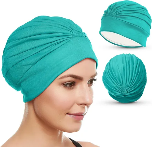 Miniatura 17 de BEEMO Gorros de natación para mujer, turbante de natación, de poliéster, con forro de látex, plisado para mujer Púrpura