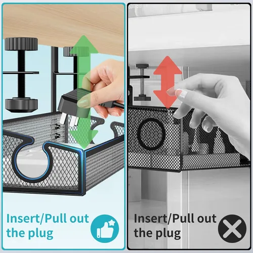 Miniatura 4 de Bandeja de gestión de cables para debajo del escritorio en negro, organizador de cables y alambres de escritorio sin necesidad de perforación