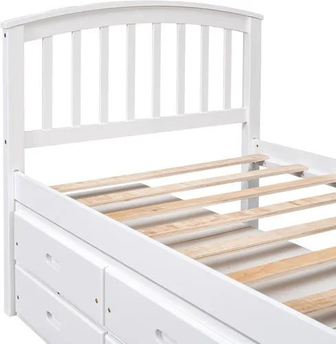 Miniatura 7 de Merax Cama de almacenamiento de madera maciza con 6 cajones, soporte de listones de madera, no necesita somier