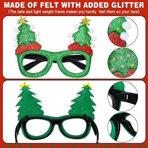 Miniatura 5 de Thuodo 12 lentes de Navidad con purpurina para fiestas, marcos de gafas de disfraz para fiestas de Navidad, vacaciones, cabina de fotos, gafas