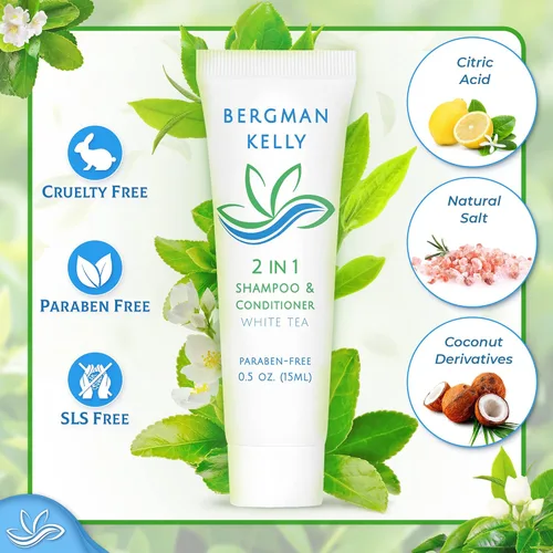 Miniatura 2 de Bergman Kelly - Hotel 2 en 1 Champú y acondicionador - 0.5 fl oz, 200 PK, té blanco - Deleita a tus invitados con champú revitalizante y refrescante