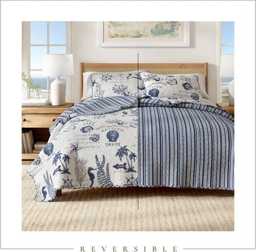 Miniatura 4 de Great Bay Home - Juego de ropa de cama Coastal para cama individual/extra grande, edredón costero de verano con funda, juego de edredón reversible