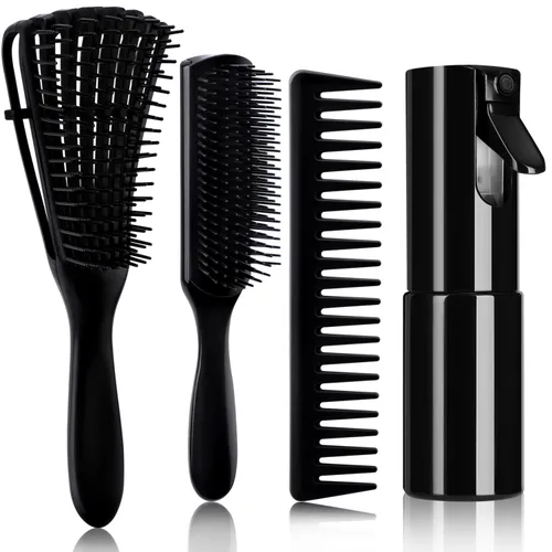 Miniatura 13 de 4 piezas de juego de cepillo para cabello rizado para adultos y niños húmedos o secos, cepillo desenredante para cabello 3/4ABC con peine de dientes