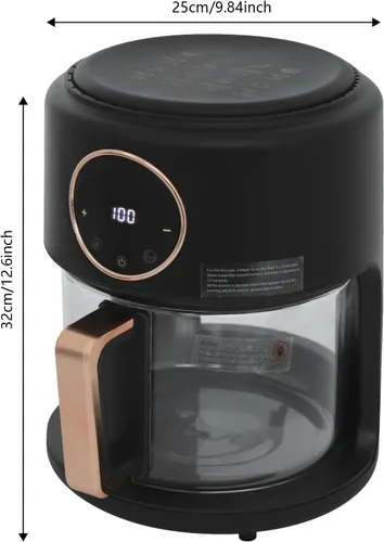 Miniatura 5 de Freidora Airy, freidora de aire de vidrio de 3.81 cuartos de galón con ventana visible de 360°, calentamiento rápido de 1200 W, 8 modos