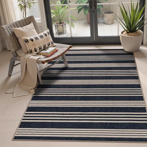 Miniatura 18 de Lahome Alfombra de yute a rayas fácil para patio al aire libre, alfombras lavables de 3 x 5 pies para entrada, porche, casa de campo, alfombra