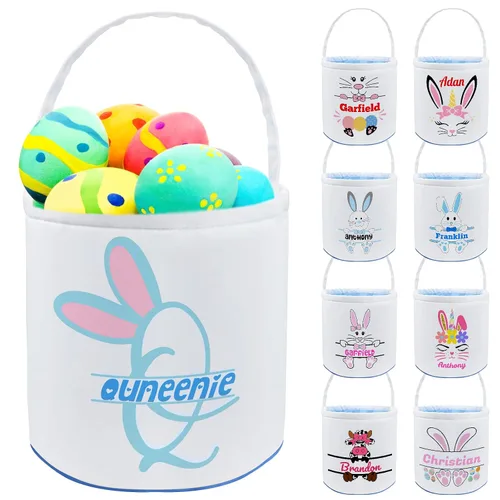Miniatura 11 de Cesta de Pascua personalizada con nombre, bolsas de lona personalizadas para niños, cestas de Pascua para bebés, niños y niñas, color azul