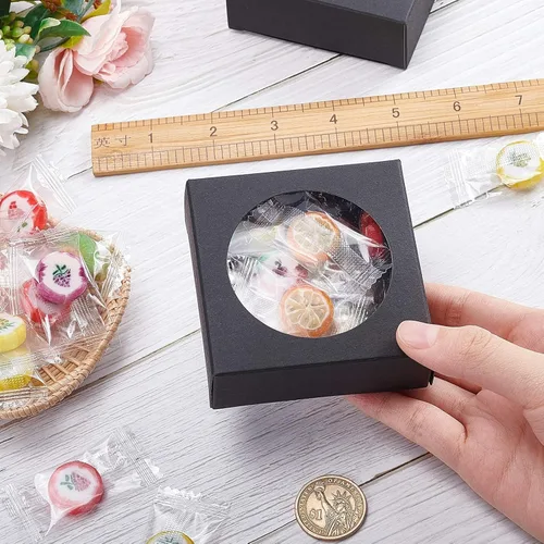 Miniatura 3 de BENECREAT Paquete de 24 cajas de papel kraft con ventana transparente de 3 x 3 x 1.2 pulgadas, cajas de embalaje de regalo de papel kraft negro