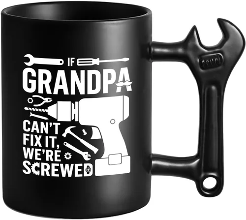 Miniatura 7 de LOZACHE Taza genial para papá - Si papá no puede arreglarlo... - Regalo original del día del padre - 350 ml - Taza negra con asa en forma de llave