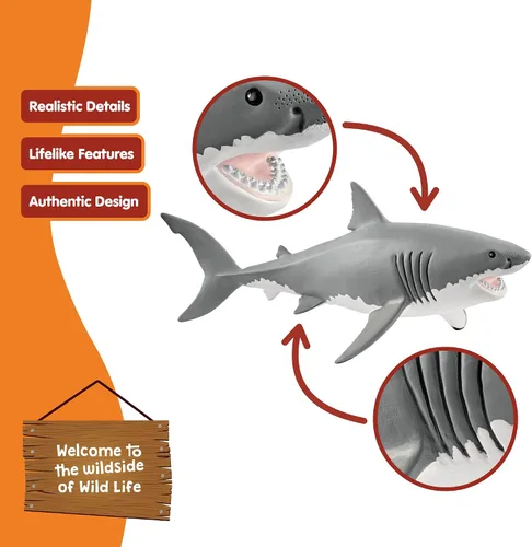 Miniatura 4 de Schleich Wild Life - Figura realista de gran tiburón blanco - Juguete de tiburón oceánico duradero y educativo para niños y niñas, para jugar