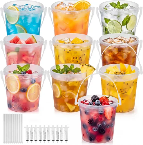 Miniatura 7 de Willinglong Juego de 20 cubos de plástico transparente de 16 onzas para bebidas con pajitas, tapas y jeringas para bebidas, tazas de café helado