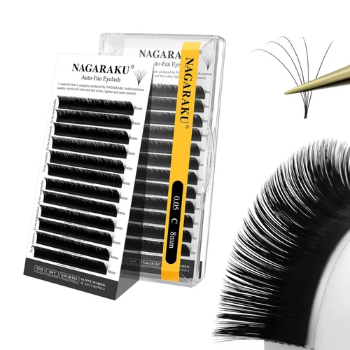 Miniatura 60 de NAGARAKU Easy Fan Extensiones de Pestañas Volumen Lash 0.07 Rizo D 8-15mm Bandeja Mixta Floración Rápida Visón Sintético en Racimo Para Ventilador