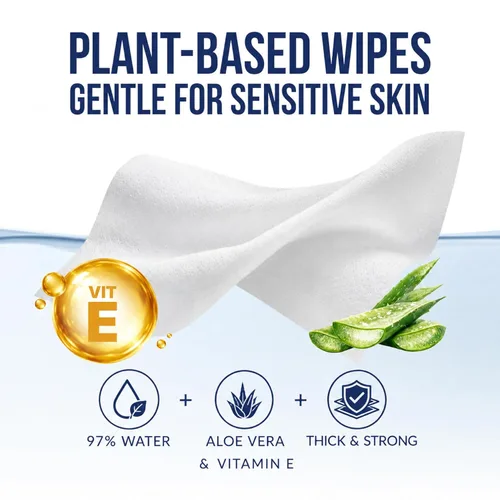 Miniatura 3 de Air Jungles Toallitas desechables de tamaño de viaje envueltas individualmente, 50 unidades, toallitas para glúteos con aloe vera y vitamina E