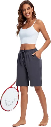 Miniatura 4 de ASIMOON Bermudas para mujer, pantalones cortos atléticos, holgados, para correr, pantalones cortos de yoga largos casuales con bolsillos