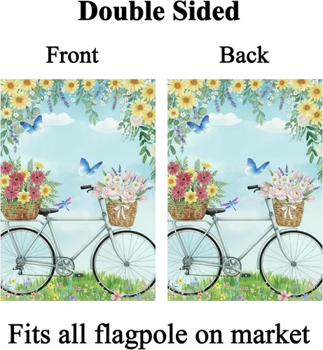 Miniatura 2 de Bandera de bienvenida para primavera y verano para bicicleta, diseño de margaritas, mariposa, paisaje, jardín, patio, 12 x 18 pulgadas, poliéster