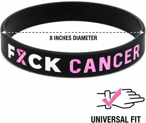 Miniatura 2 de Fuck Cancer Pulseras con cinta rosa para concienciar sobre el cáncer de mama (paquete de 6) – Paquete a granel de 6 pulseras de cáncer Fck