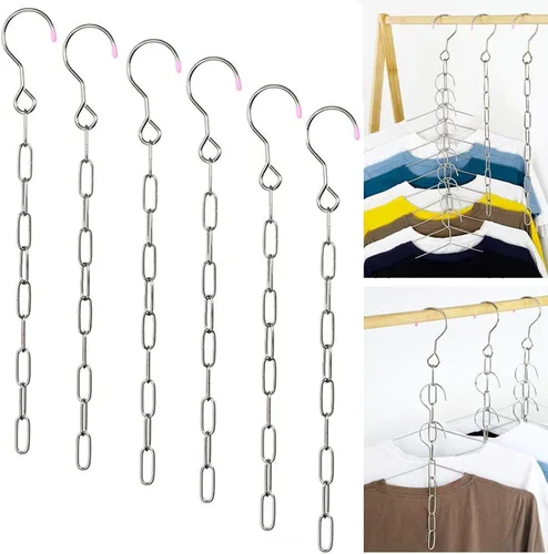 Cadenas mágicas de acero inoxidable que ahorran espacio para armario, organizador de perchas en cascada, ganan un 80% más de espacio, juego de 6