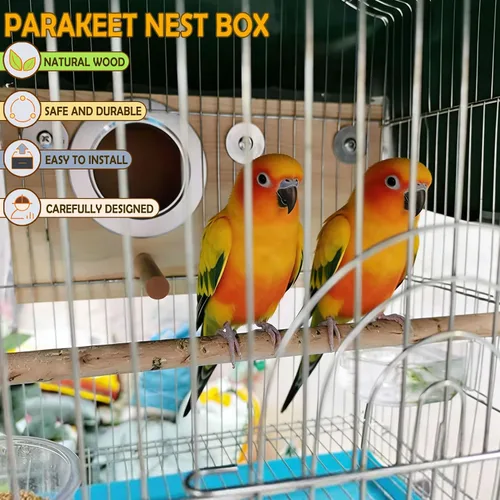 Miniatura 2 de kathson Caja nido de cacatúas, casa nido de periquitos de madera, cajas de apareamiento de loros, caja anidable de pájaros para periquitos, conure