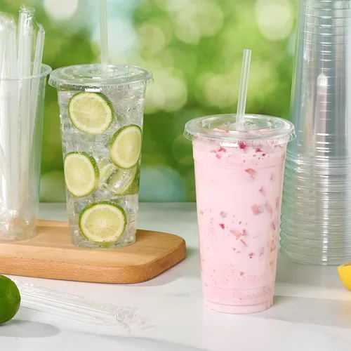 Miniatura 5 de Turbo Bee - 25 juegos de vasos de plástico transparente de 32 oz con tapas y popotes desechables para llevar, vasos con tapas para café helado
