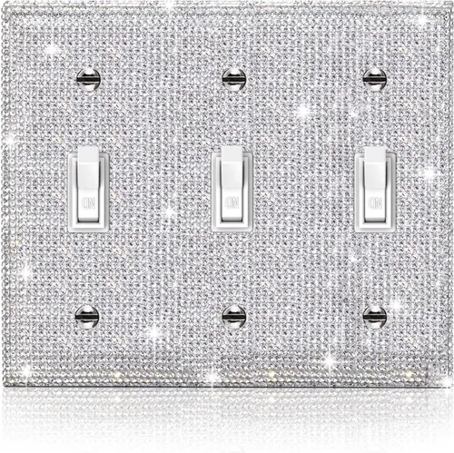 Miniatura 14 de 1 pieza de cubierta de placa de pared con diamantes de imitación brillantes plateados, cubierta decorativa para interruptor de luz con brillos