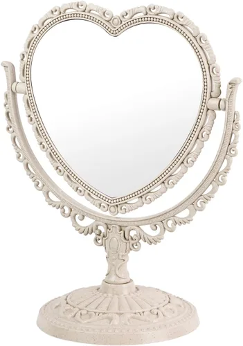 Bonito Espejo de Tocador de Princesa en Forma de Corazón para Escritorio, de Doble Cara Giratorio con Soporte, Decoración Coquette para Habitación