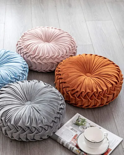 Miniatura 5 de HLOVME Cojín Decorativo para Sofá de Calabaza 3D Redondo de Terciopelo para Sofá Cama Silla Suelo 15"X15", Naranja Oscuro