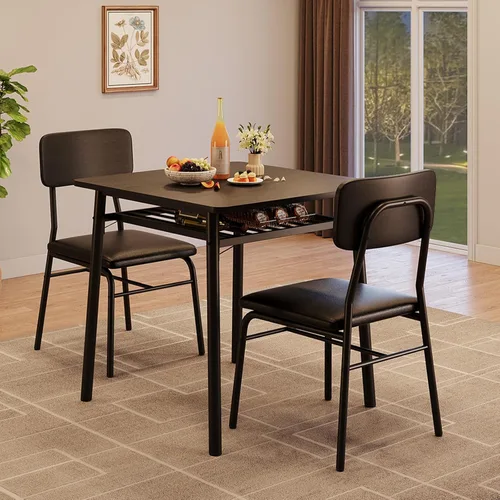 Miniatura 7 de IDEALHOUSE Juego de mesa de comedor de 3 piezas para 2 con estante de almacenamiento, mesa de cocina de madera con juego de 2 sillas tapizadas