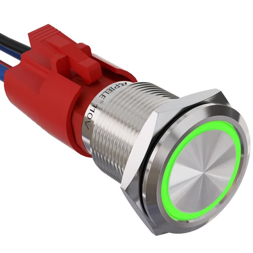 Miniatura 12 de APIELE 110V-220V 19mm interruptor de botón de cierre 10 Amp SPST LED Impermeable Redondo autobloqueante 1NO (Negro Aluminio, Azul)
