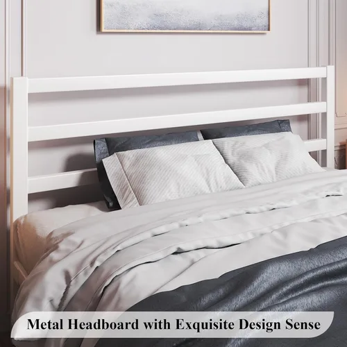 Miniatura 4 de LoVinson Base de cama tamaño King, base de cama de plataforma resistente con base de metal fuerte, almacenamiento debajo de la cama, base de Blanco