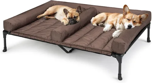Miniatura 14 de Veehoo Cama elevada refrescante para perros + cojín doble impermeable para dos perros medianos, cama elevada para perros con tapete de apoyo